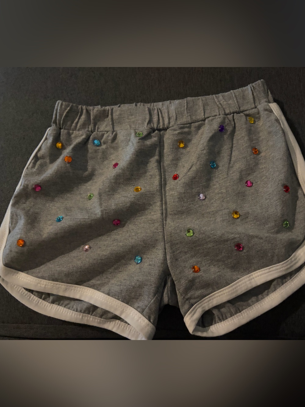 Lola + The Boys Grey Knit Shorts with Multicolored Gem Studs